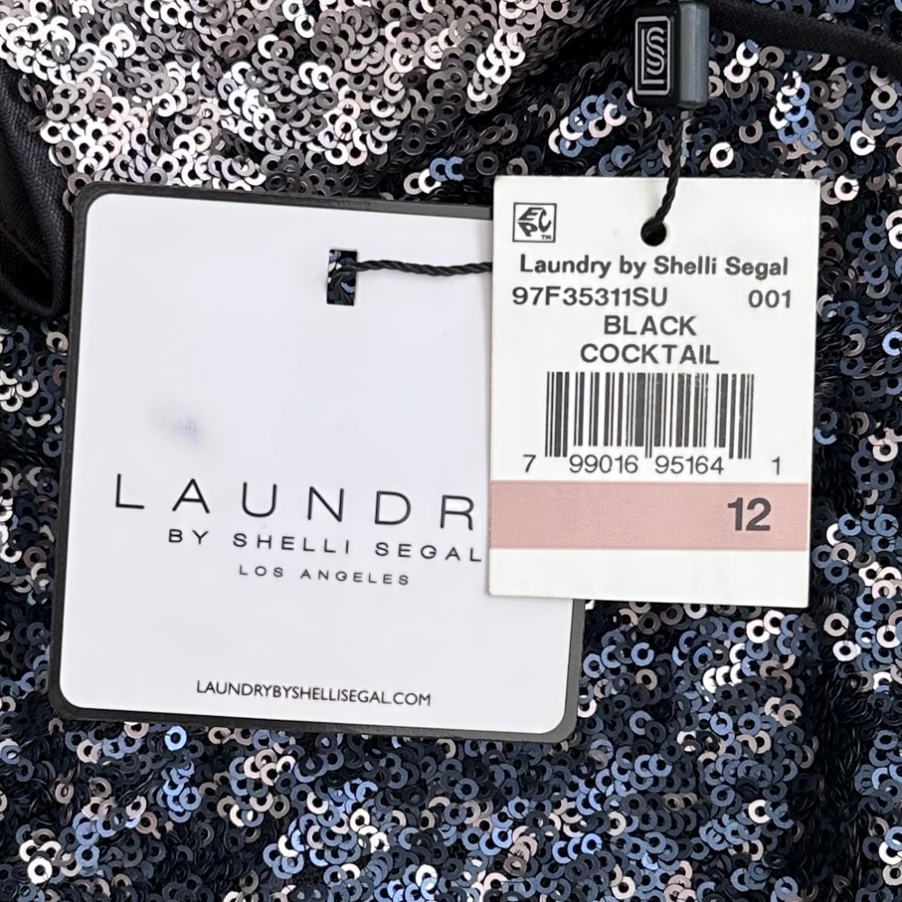 Laundry By Shelli Segal Black/Blue Ombre Sequin Cocktail Slip Dress 12 Sexy NWT - Picture 6 of 12